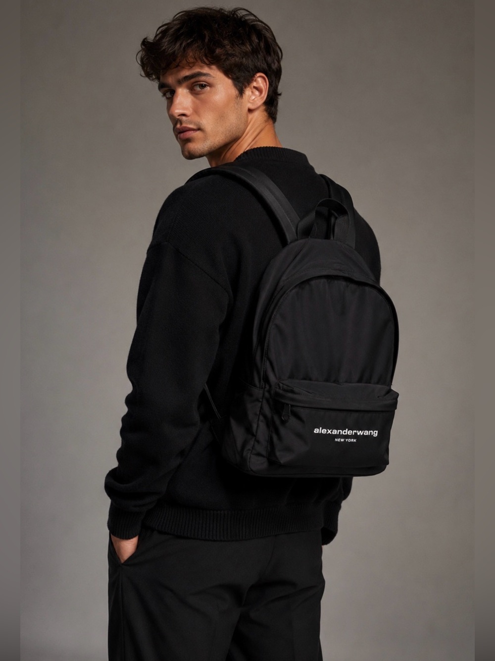 Alexander Wang Black Nylon Canvas Backpack Bag Large Travel Office School men